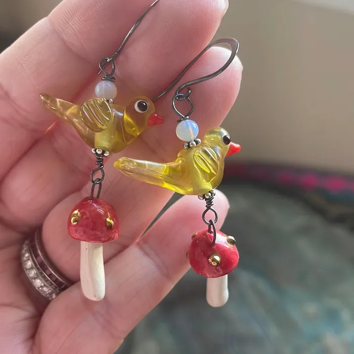 Vintage Paris Jewelry Earrings Bird Mushroom Earrings Sterling Silver Handmade Vintage Paris Jewelry Earrings Bird Mushroom Earrings Sterling Silver Handmade
