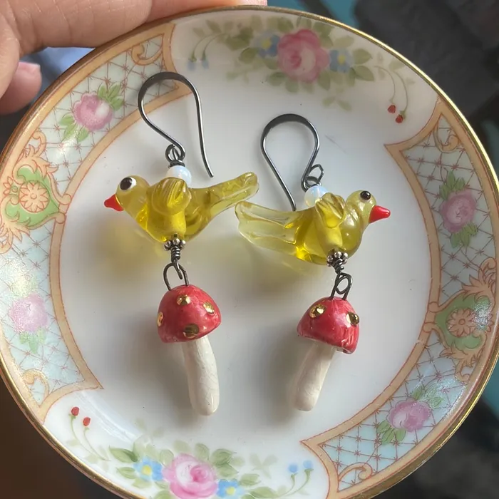 Vintage Paris Jewelry Earrings Bird Mushroom Earrings Sterling Silver Handmade Vintage Paris Jewelry Earrings Bird Mushroom Earrings Sterling Silver Handmade