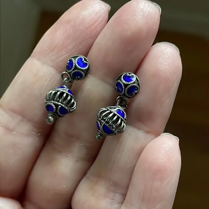 Vintage Paris Jewelry Earrings Enamel Filigree Drop Earrings Sterling Silver Vintage Vintage Paris Jewelry Earrings Enamel Filigree Drop Earrings Sterling Silver Vintage
