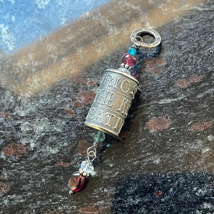 Vintage Paris Jewelry Necklaces Curiosity is the Key to Creativity Pendant Moonstone Garnet Fluorite and Apatite Sterling Silver Vintage Vintage Paris Jewelry Necklaces Curiosity is the Key to Creativity Pendant Moonstone Garnet Fluorite and Apatite Sterling Silver Vintage