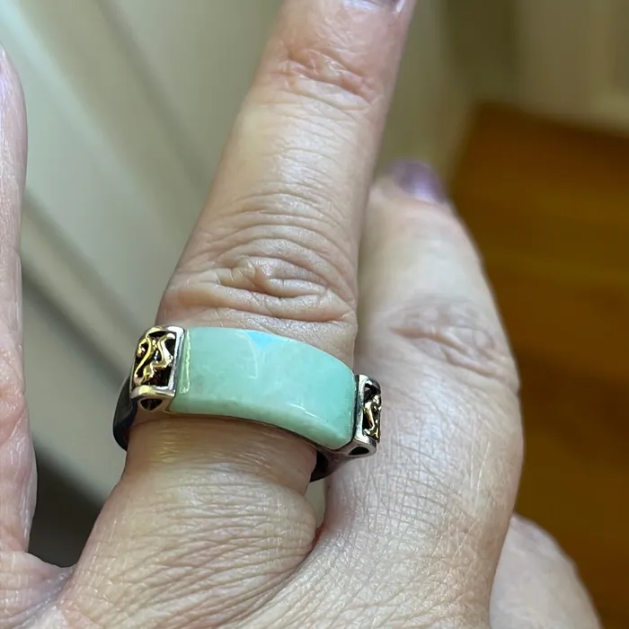 Vintage Paris Jewelry Rings Jade Saddle Ring Sterling Silver 14k Gold Vintage