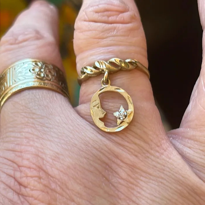 Vintage Paris Jewelry Rings Moon Star Diamond Ring 10k Gold Vintage