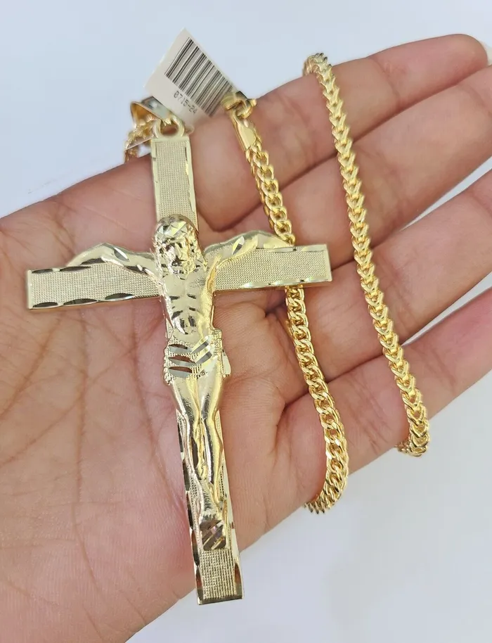 10K Franco Chain Jesus Crucifix Cross Pendant Charm Necklace 2026 3mm Gold Gold and Diamond Necklaces 10K Franco Chain Jesus Crucifix Cross Pendant Charm Necklace 2026 3mm Gold Gold and Diamond Necklaces