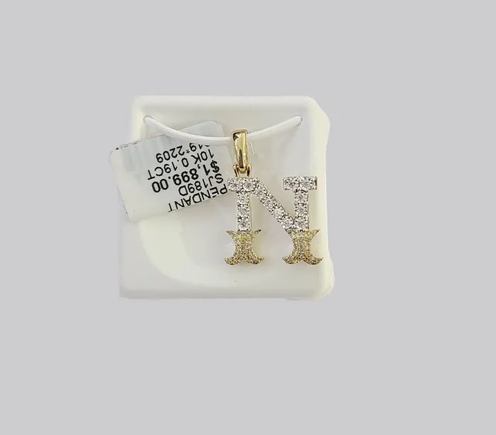 10k Real Yellow Gold Genuine Diamond Initial AZ Alphabet Charm Letters Pendent Gold and Diamond Charm Necklaces