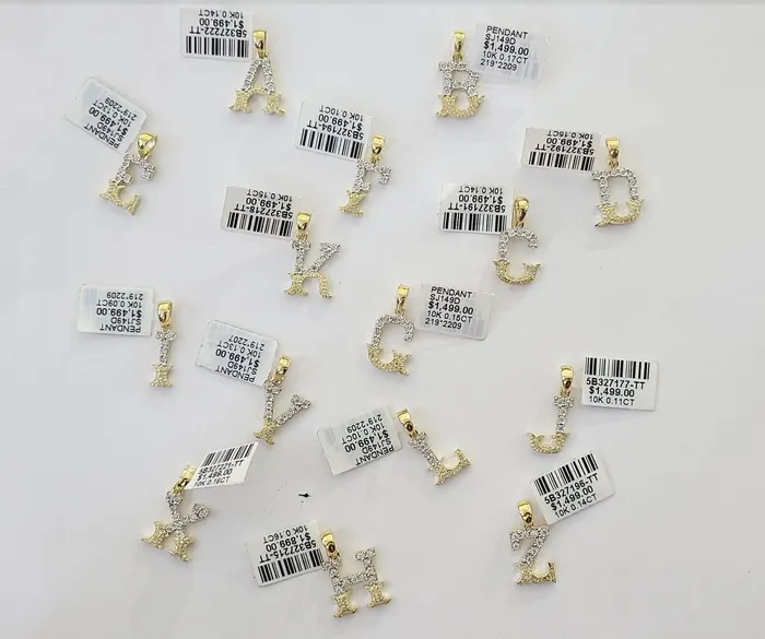 10k Real Yellow Gold Genuine Diamond Initial AZ Alphabet Charm Letters Pendent Gold and Diamond Charm Necklaces
