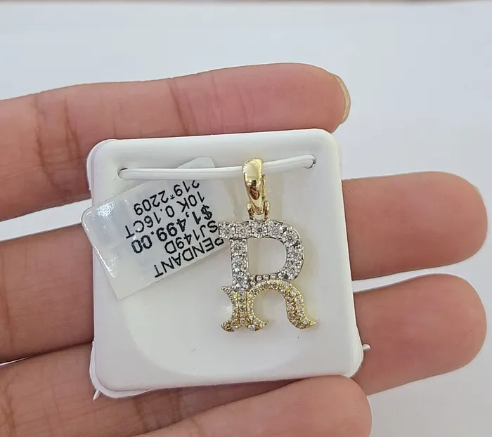 10k Real Yellow Gold Genuine Diamond Initial AZ Alphabet Charm Letters Pendent Gold and Diamond Charm Necklaces