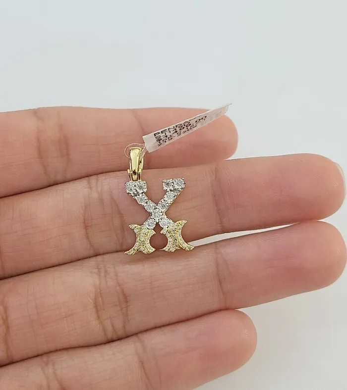 10k Real Yellow Gold Genuine Diamond Initial AZ Alphabet Charm Letters Pendent Gold and Diamond Charm Necklaces
