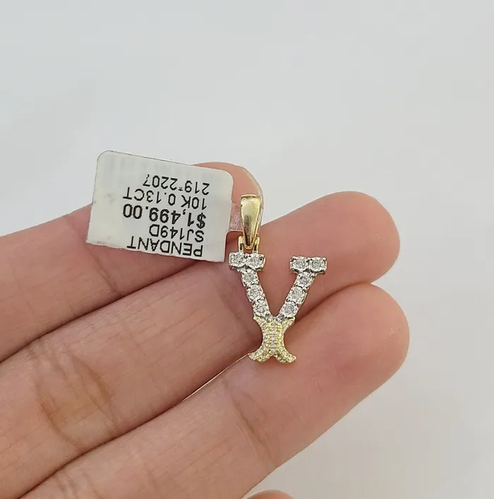 10k Real Yellow Gold Genuine Diamond Initial AZ Alphabet Charm Letters Pendent Gold and Diamond Charm Necklaces