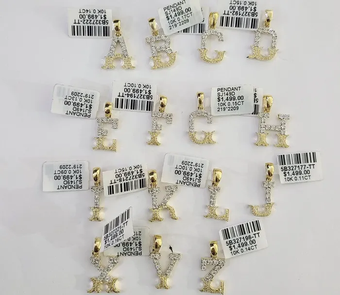 10k Real Yellow Gold Genuine Diamond Initial AZ Alphabet Charm Letters Pendent Gold and Diamond Charm Necklaces