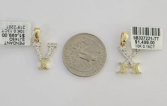 10k Real Yellow Gold Genuine Diamond Initial AZ Alphabet Charm Letters Pendent Gold and Diamond Charm Necklaces