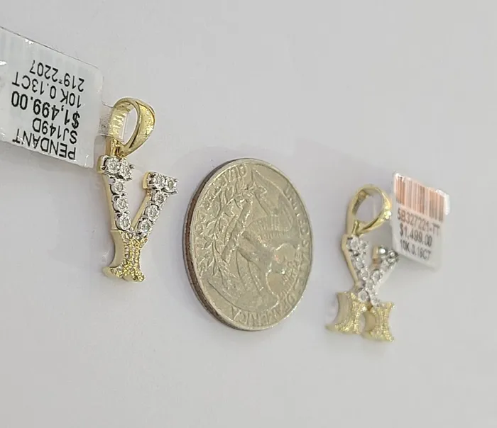 10k Real Yellow Gold Genuine Diamond Initial AZ Alphabet Charm Letters Pendent Gold and Diamond Charm Necklaces