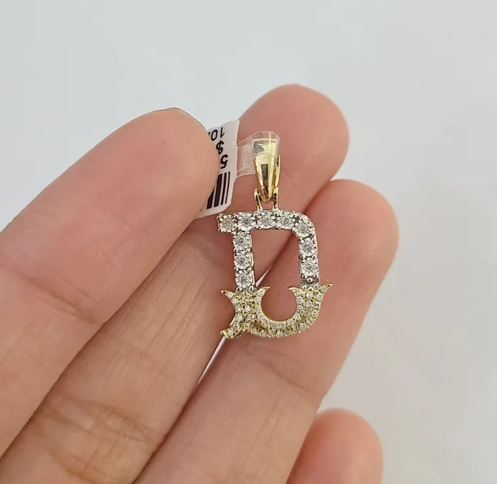10k Real Yellow Gold Genuine Diamond Initial AZ Alphabet Charm Letters Pendent Gold and Diamond Charm Necklaces