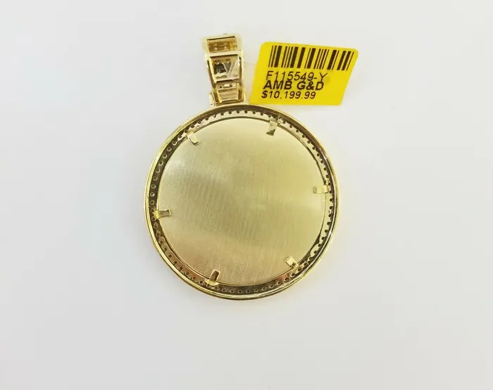 10k Yellow Gold Memory Pendant Charm 081CT 2Inch10kt Real Round Diamond Gold and Diamond Charm Necklaces