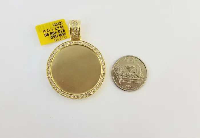 10k Yellow Gold Memory Pendant Charm 081CT 2Inch10kt Real Round Diamond Gold and Diamond Charm Necklaces