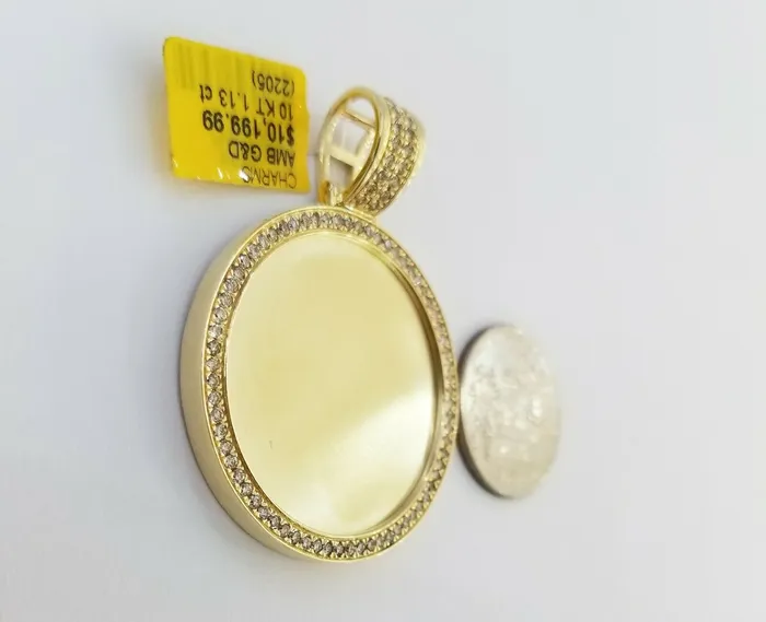 10k Yellow Gold Memory Pendant Charm 081CT 2Inch10kt Real Round Diamond Gold and Diamond Charm Necklaces
