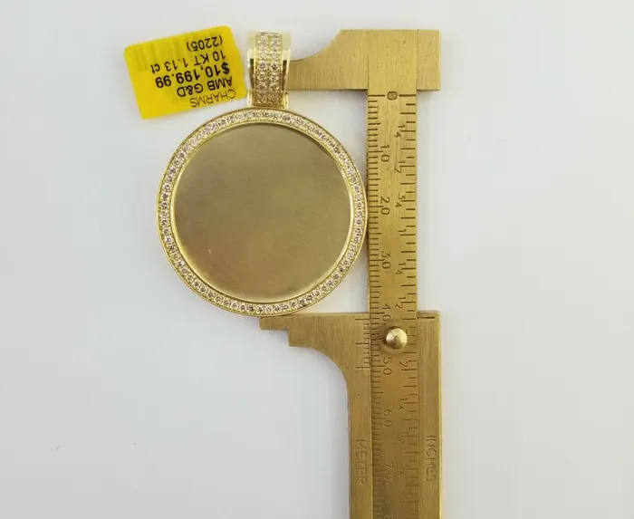 10k Yellow Gold Memory Pendant Charm 081CT 2Inch10kt Real Round Diamond Gold and Diamond Charm Necklaces