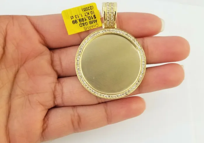 10k Yellow Gold Memory Pendant Charm 081CT 2Inch10kt Real Round Diamond Gold and Diamond Charm Necklaces
