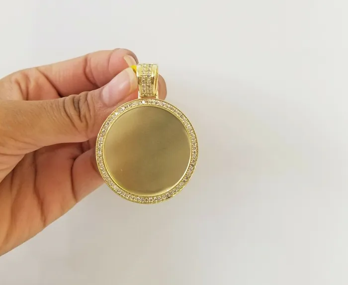 10k Yellow Gold Memory Pendant Charm 081CT 2Inch10kt Real Round Diamond Gold and Diamond Charm Necklaces