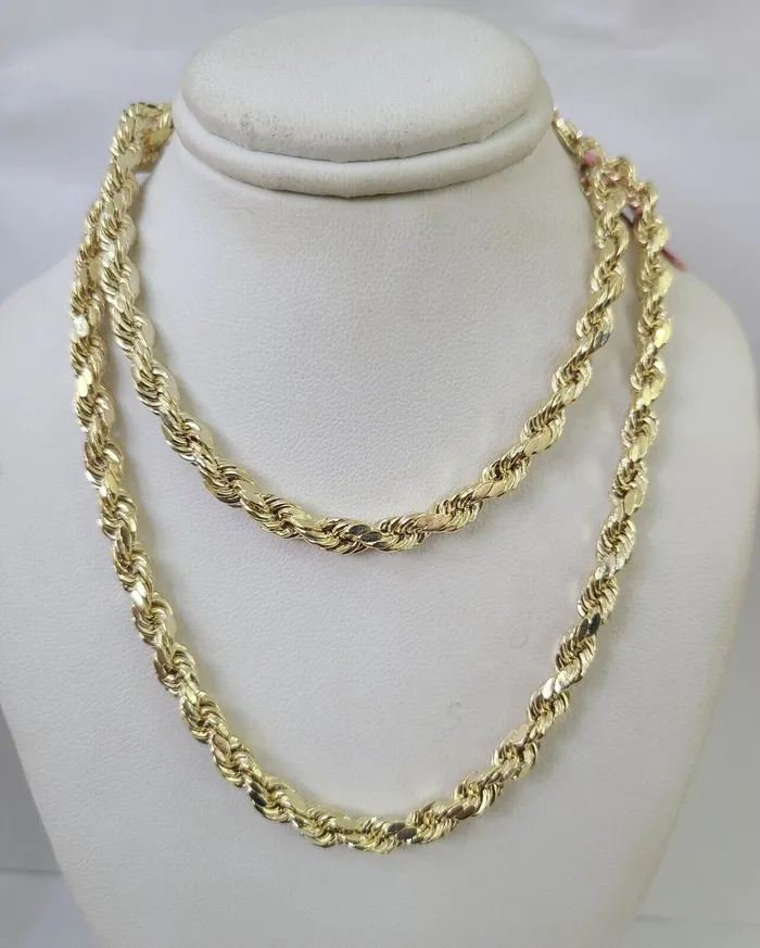 14k Real Rope Chain Yellow Gold 6mm 1828 Inch Men Women Genuine Necklace Gold and Diamond Necklaces