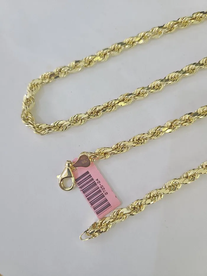 14k Real Rope Chain Yellow Gold 6mm 1828 Inch Men Women Genuine Necklace Gold and Diamond Necklaces