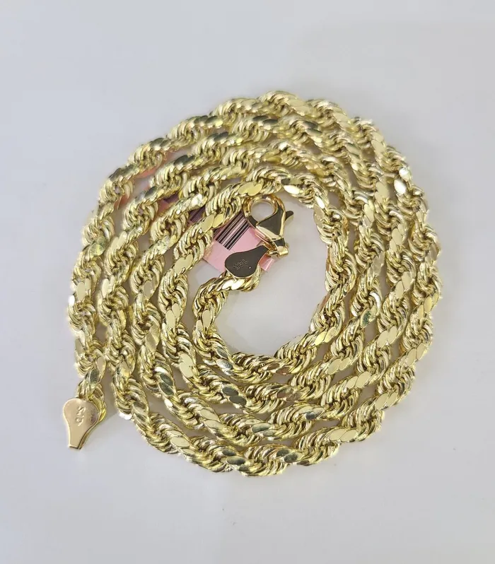 14k Real Rope Chain Yellow Gold 6mm 1828 Inch Men Women Genuine Necklace Gold and Diamond Necklaces