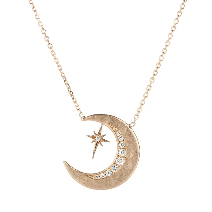 14k Rose Gold Starry Moon Necklace Sirciam Necklaces