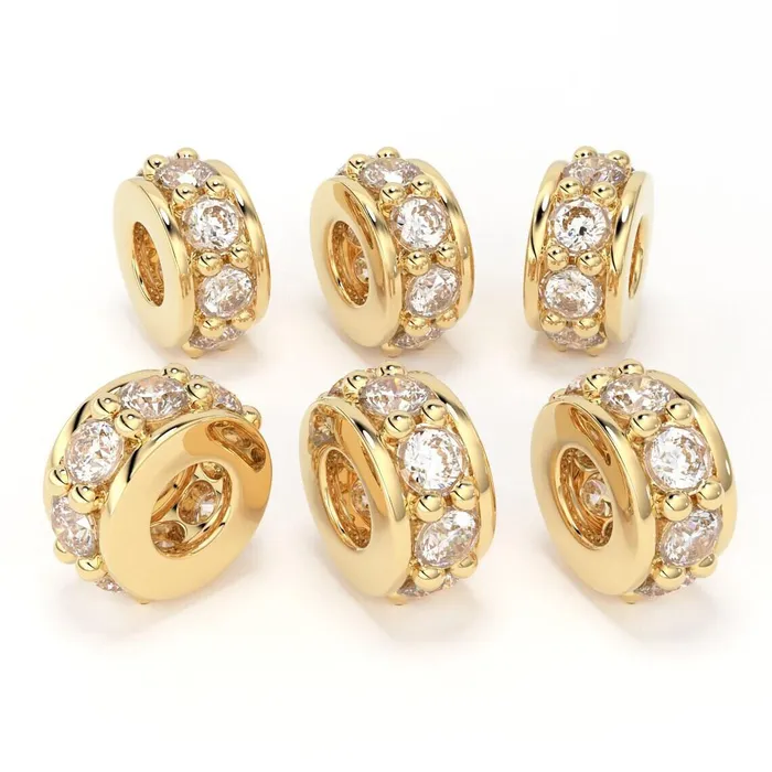 18k Solid Yellow Gold 5mm Morganite Eternity Rondelle Wheel Bead Jalvi Co PreStyled Sets 18k Solid Yellow Gold 5mm Morganite Eternity Rondelle Wheel Bead Jalvi Co PreStyled Sets