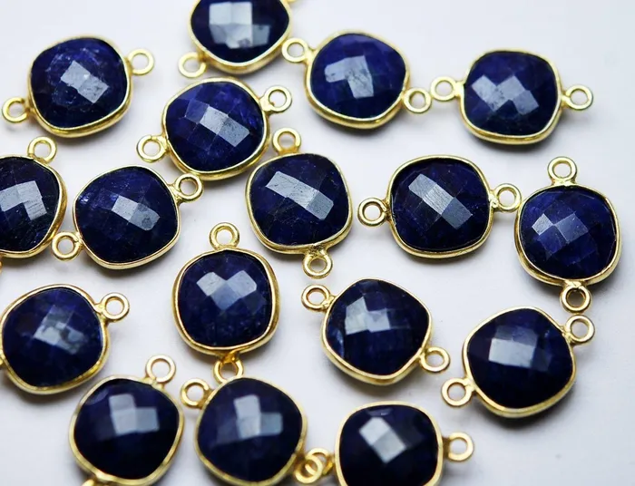 925 Sterling SilverDyed Natural Blue Sapphire Faceted Cushion Shape Connector 2 Piece Of 17mm Approx Beads Supplies USA Necklaces 925 Sterling SilverDyed Natural Blue Sapphire Faceted Cushion Shape Connector 2 Piece Of 17mm Approx Beads Supplies USA Necklaces