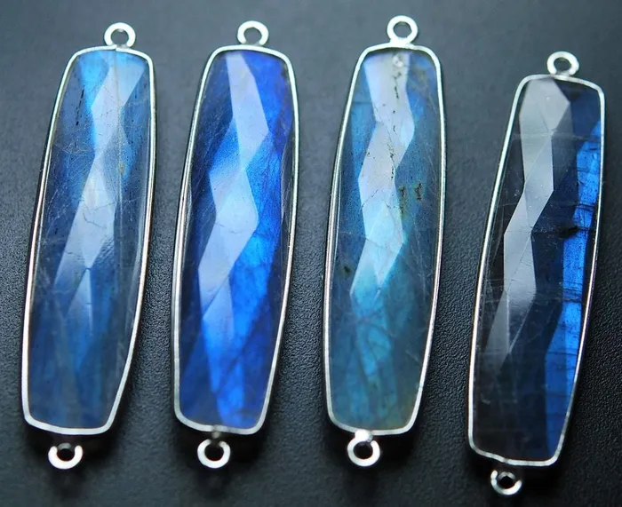 925 Sterling SilverLabradorite Faceted Baguettes Shape Pendant 2 Piece Of 47mm Approx Beads Supplies USA Necklaces 925 Sterling SilverLabradorite Faceted Baguettes Shape Pendant 2 Piece Of 47mm Approx Beads Supplies USA Necklaces