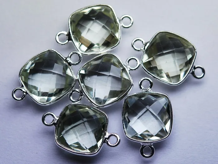 925 Sterling Silver Natural Green Amethyst Faceted Cushion Shape Connector 15 Piece Of 17mm Beads Supplies USA Necklaces 925 Sterling Silver Natural Green Amethyst Faceted Cushion Shape Connector 15 Piece Of 17mm Beads Supplies USA Necklaces