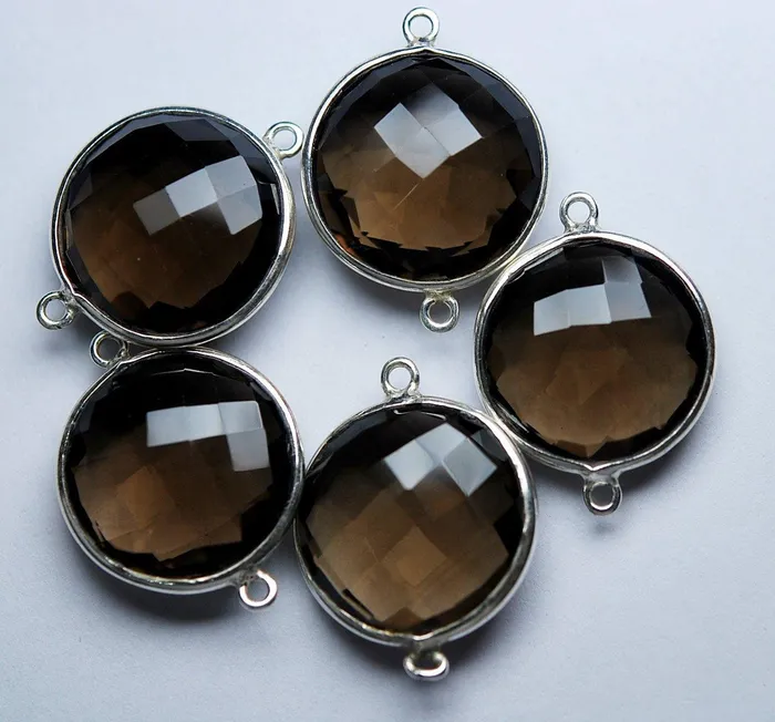 925 Sterling Silver Smoky Quartz Faceted Coins Shape Connector 10 Piece Of 17mm Beads Supplies USA Necklaces 925 Sterling Silver Smoky Quartz Faceted Coins Shape Connector 10 Piece Of 17mm Beads Supplies USA Necklaces