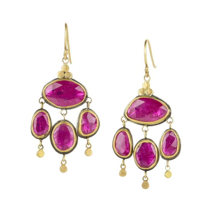 Ananda Khalsa Earrings Rose Cut Ruby Mini Chandelier Earrings