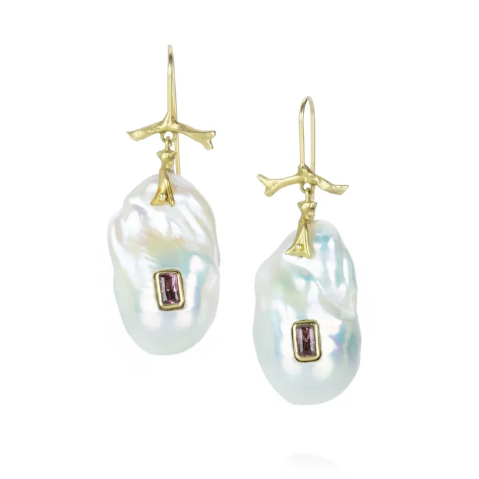 Annette Ferdinandsen Earrings Baroque Pearl and Garnet Branch Earrings