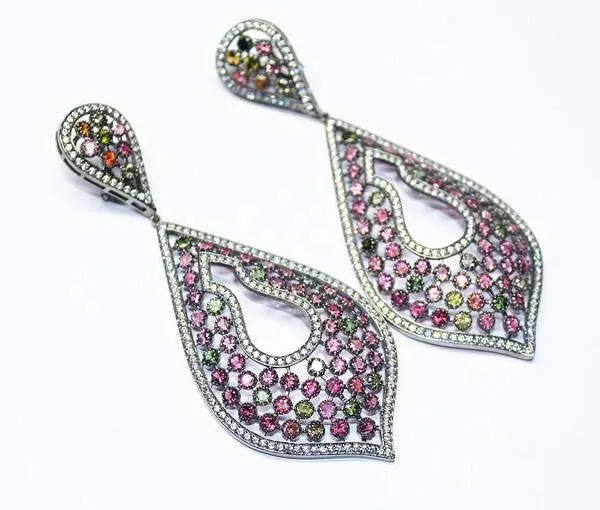 Beads Supplies USA 332g Multi Tourmaline and White Topaz Brilliant Quality 925 Sterling Silver Earrings Earrings Beads Supplies USA 332g Multi Tourmaline and White Topaz Brilliant Quality 925 Sterling Silver Earrings Earrings