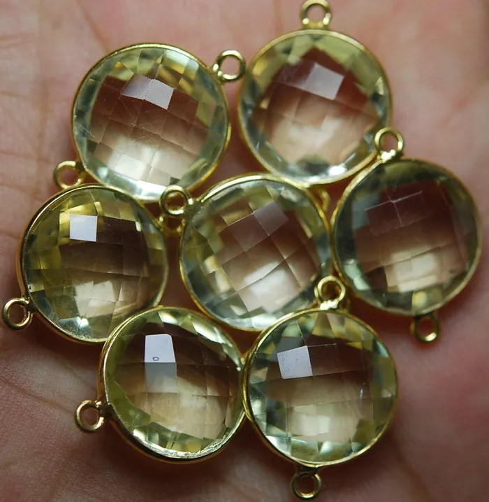 Beads Supplies USA 925 Silver Vermeil Lemon Quartz Faceted Pendant Connector 24K Gold Plated 5 Piece Of 21mm Necklaces Beads Supplies USA 925 Silver Vermeil Lemon Quartz Faceted Pendant Connector 24K Gold Plated 5 Piece Of 21mm Necklaces