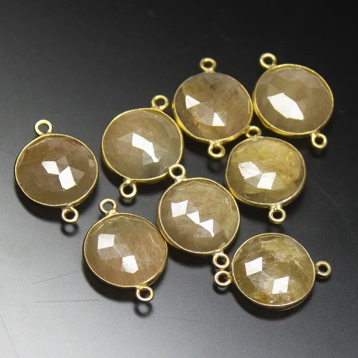 Beads Supplies USA Necklaces 2pc 18mm Natural Yellow Sapphire Checker Coin Briolette 925 Sterling Silver Connector Sapphire Connector