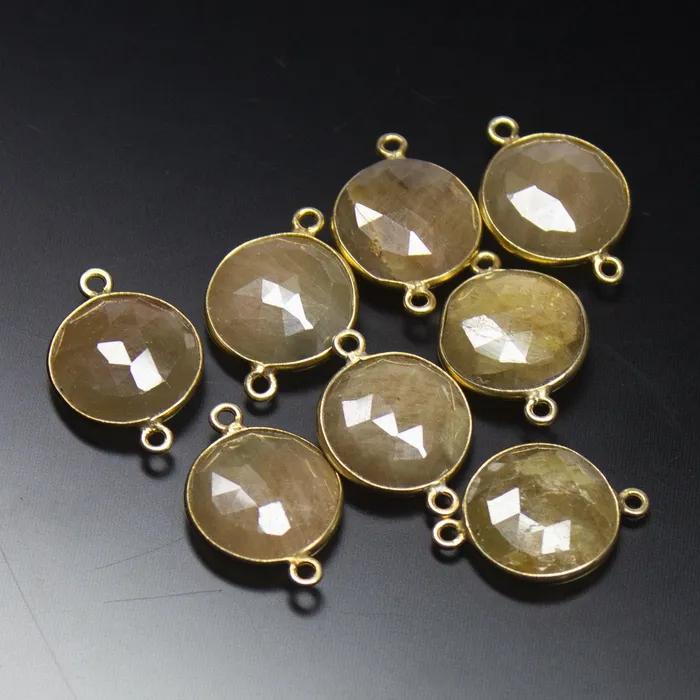 Beads Supplies USA Necklaces 2pc 18mm Natural Yellow Sapphire Checker Coin Briolette 925 Sterling Silver Connector Sapphire Connector
