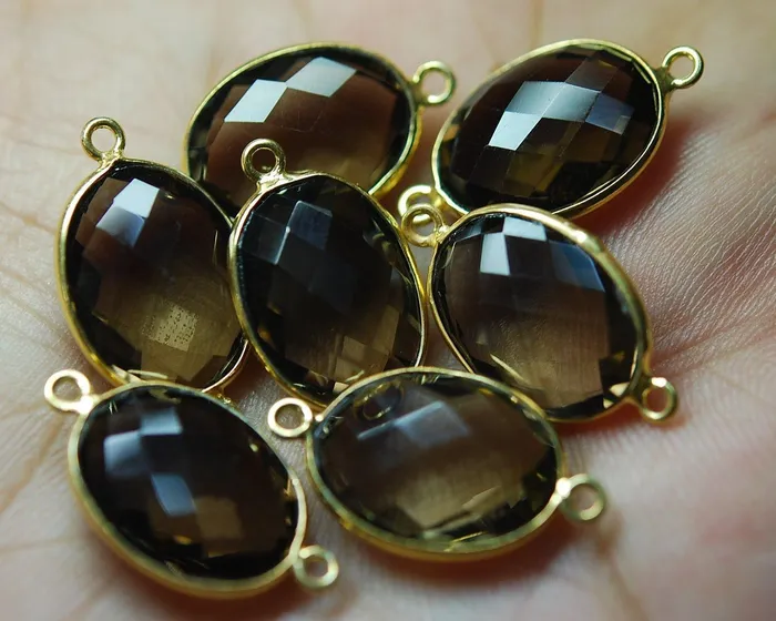 Beads Supplies USA Necklaces 925 Silver Vermeil Smoky Quartz Faceted Oval Shape Pendant Connector 5 Piece Of 25mm Beads Supplies USA Necklaces 925 Silver Vermeil Smoky Quartz Faceted Oval Shape Pendant Connector 5 Piece Of 25mm