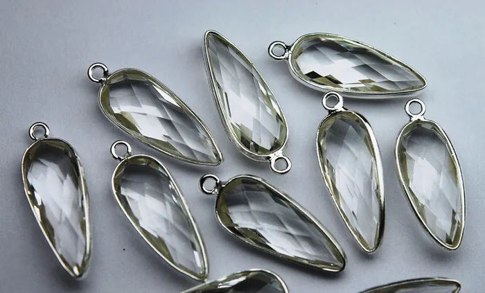 Beads Supplies USA Necklaces 925 Sterling SilverRock Crystal Faceted Pear Shape Pendant 2 Piece Of 23mm Beads Supplies USA Necklaces 925 Sterling SilverRock Crystal Faceted Pear Shape Pendant 2 Piece Of 23mm