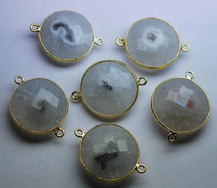 Beads Supplies USA Necklaces 925 Sterling Vermail SilverSolar Quartz Faceted Slice ShapeConnector 5 Piece Of 2425mm