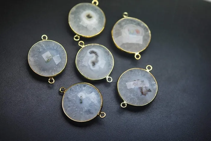 Beads Supplies USA Necklaces 925 Sterling Vermail SilverSolar Quartz Faceted Slice ShapeConnector 5 Piece Of 2425mm