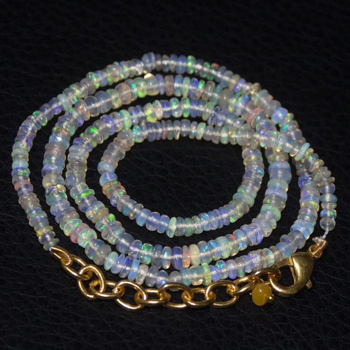 Beads Supplies USA Necklaces Welo Ethiopian Opal Rondelle Gemstone Beads Gold Filled Necklace 19 2mm 35mm