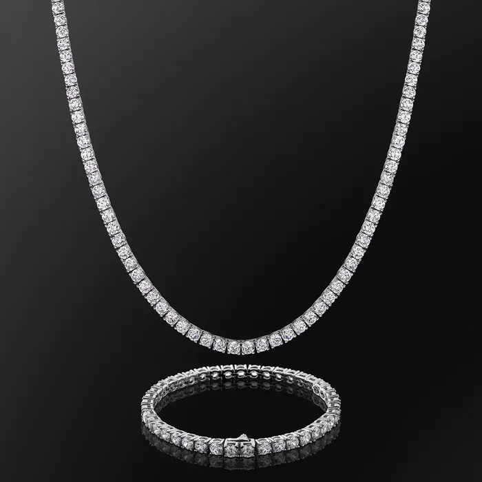 Bling Proud BEYOND PERFECTION S925 Moissanite Diamond Tennis Chain Set White Gold 4mm PreStyled Sets