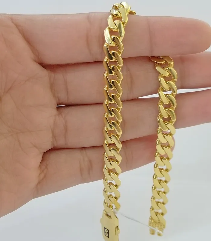 Bracelets 10K Real Yellow Gold Miami Cuban Monaco Chain 9 Bracelet 7mm 11mm 13mm 17mm Globalwatches10