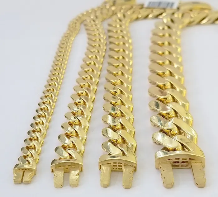 Bracelets 10K Real Yellow Gold Miami Cuban Monaco Chain 9 Bracelet 7mm 11mm 13mm 17mm Globalwatches10