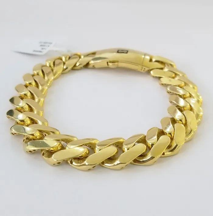 Bracelets 10K Real Yellow Gold Miami Cuban Monaco Chain 9 Bracelet 7mm 11mm 13mm 17mm Globalwatches10