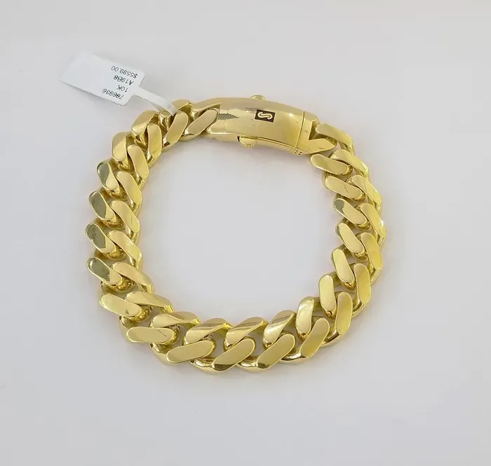 Bracelets 10K Real Yellow Gold Miami Cuban Monaco Chain 9 Bracelet 7mm 11mm 13mm 17mm Globalwatches10