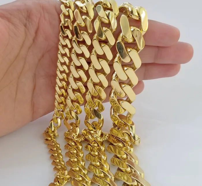 Bracelets 10K Real Yellow Gold Miami Cuban Monaco Chain 9 Bracelet 7mm 11mm 13mm 17mm Globalwatches10