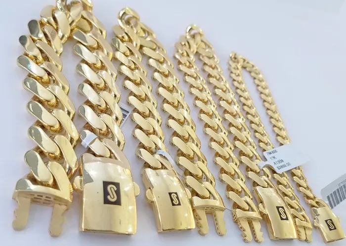 Bracelets 10K Real Yellow Gold Miami Cuban Monaco Chain 9 Bracelet 7mm 11mm 13mm 17mm Globalwatches10