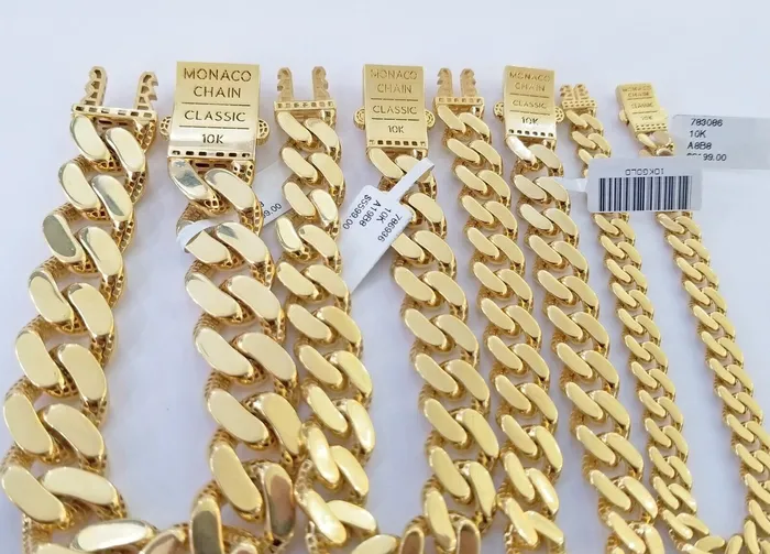 Bracelets 10K Real Yellow Gold Miami Cuban Monaco Chain 9 Bracelet 7mm 11mm 13mm 17mm Globalwatches10